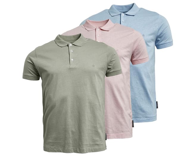 French Connection 3 Pack Polo Shirts Mens Sky Melange Pink Melange
