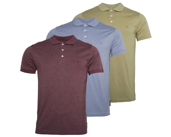French Connection 3 Pack Polo Shirts Mens Light Khaki Melange Light Blue Melange
