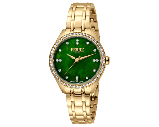 Ferre Milano Watch Womens Yellow Gold Green