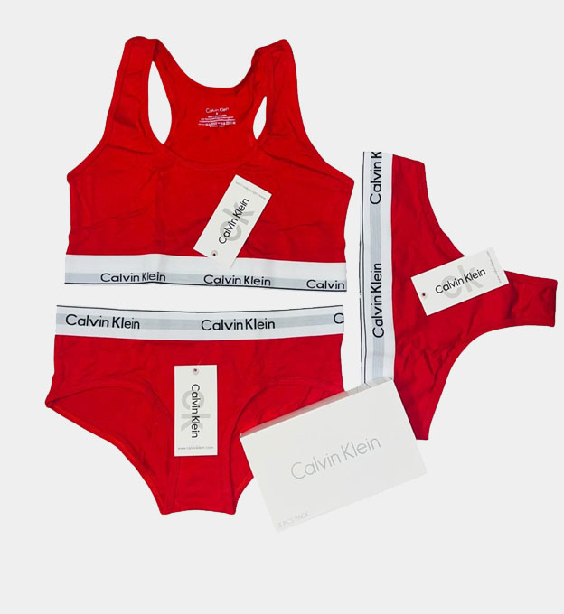 Calvin Klein 3 Pack Bralette Thong Bikini Set Womens Red
