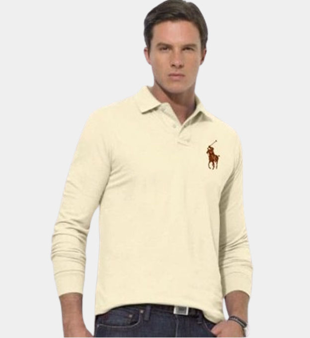 Ralph Lauren Big Pony Long Sleeve Polo Shirt Mens Cream