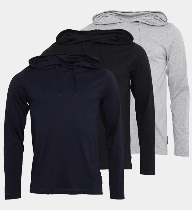 French Connection 3 Pack Hoody Mens Black Light Grey Melange Marine