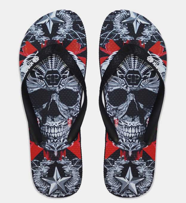 Philipp Plein Flip Flops Unisex Black White