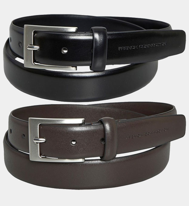French Connection 2 Pack Belts Mens Black Brown