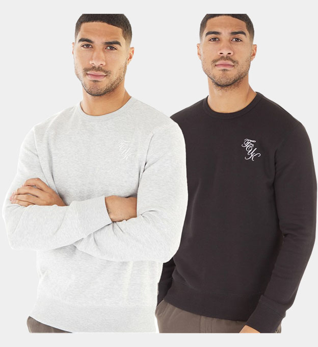 French Connection 2 Pack Sweatshirts Mens Black White Light Grey Melange White