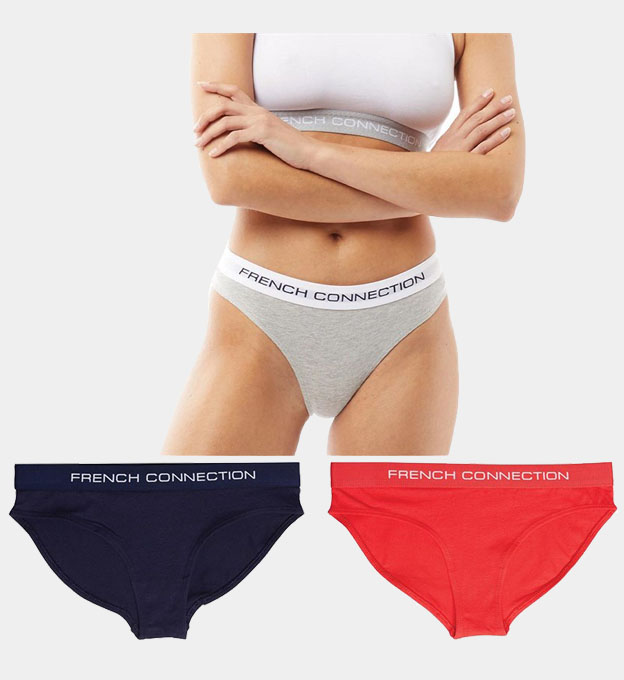 French Connection 3 Pack Briefs Womens Hibiscus Grey Mel Navy