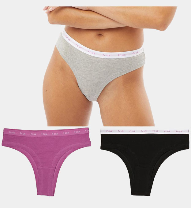 French Connection 3 Pack Briefs Womens Violet Grey Mel Black