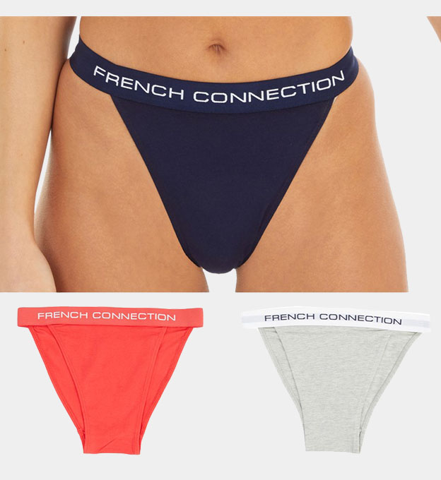 French Connection 3 Pack Briefs Womens Hibiscus Grey Marl Navy