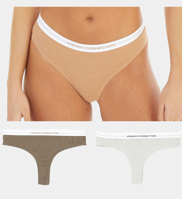 French Connection 3 Pack Briefs Womens Nude Grey Melange Walnut