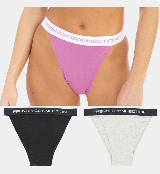 French Connection 3 Pack Briefs Womens Black _Pink Violet _Grey Melange