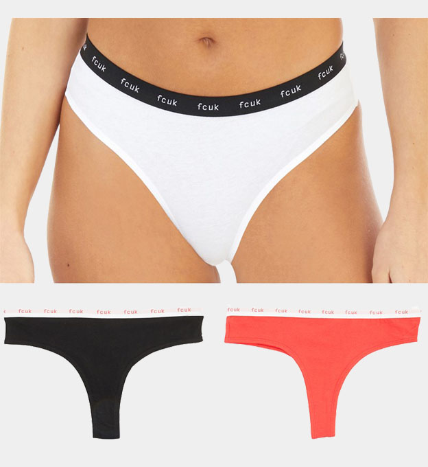 French Connection 3 Pack Briefs Womens Black _White _Hibiscus