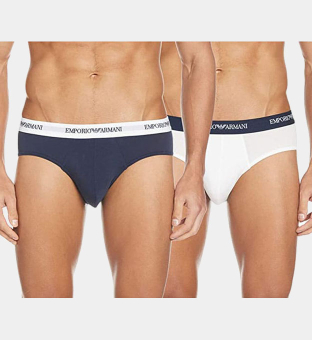 Emporio Armani 2 Pack Slips Mens White Navy Blue