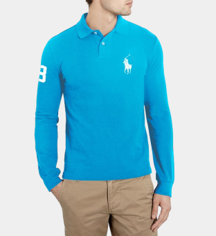 Ralph Lauren Big Pony Long Sleeve Polo Shirt Mens Turquoise