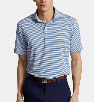 RLX Ralph Lauren Airflow Stripe Golf Polo Shirts Mens Blue