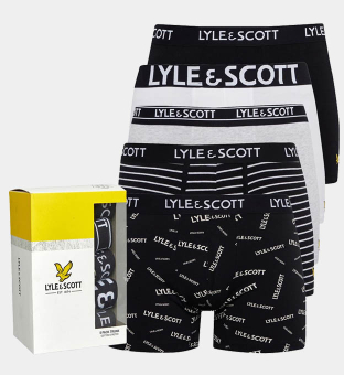 Lyle & Scott 5 Pack Boxers Mens Black Light Grey Marl AOP Bright White Black