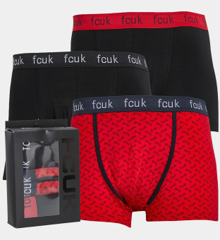 French Connection 3 Pack Boxers Mens Black Red Print Black