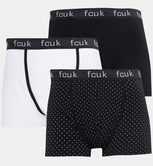 French Connection 3 Pack Boxers Mens Black White Dot White