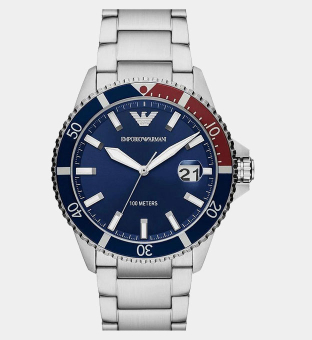 Emporio Armani Watch Mens Silver Blue