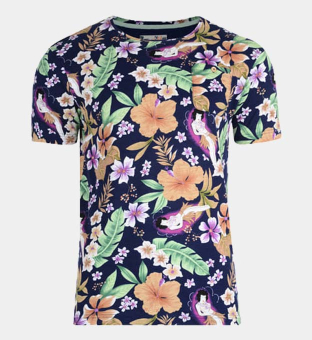 Bellfield Hawaiian Print T-shirt Mens Navy