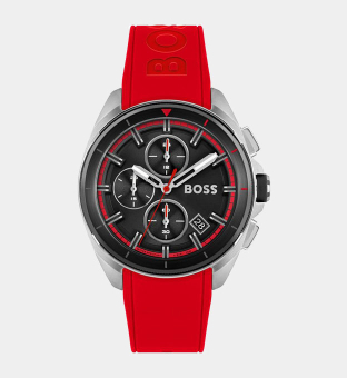Hugo Boss Watch Mens Silver Red Black