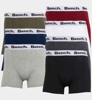 Bench 7 Pack Boxers Mens Black Grey Marl Navy Burgundy White Khaki Charcoal