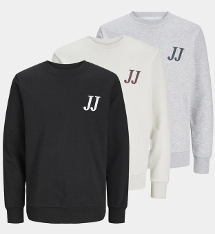 Jack & Jones 3 Pack Sweatshirts Mens Light Grey Melange Black Moonbeam