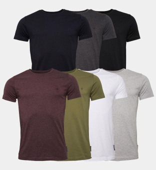 French Connection 7 Pack T-shirts Mens Black White Marine Light Grey Marl Charmel Chatmel Khaki