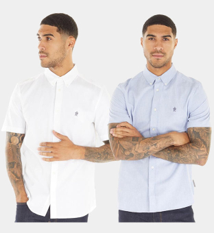 French Connection 2 Pack Shirts Mens Light Blue White