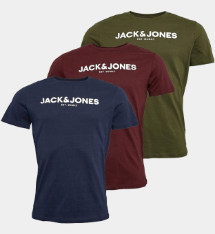 Jack & Jones 3 Pack T-Shirts Mens Forest Night Navy Royal Blue