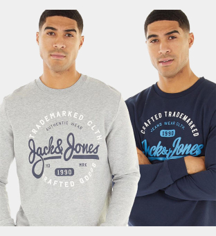 Jack & Jones 2 Pack Sweatshirts Mens Navy Light Grey Melange