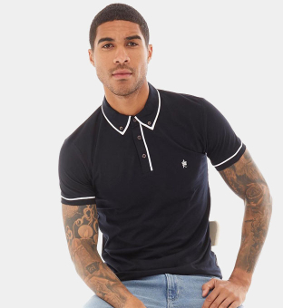 French Connection Polo Shirt Mens Dark Navy White