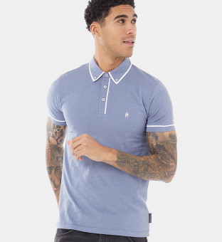 French Connection Polo Shirt Mens Light Blue White