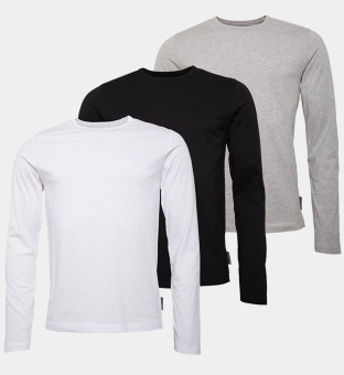 French Connection 3 Pack T-shirts Mens Black White Light Grey Melange
