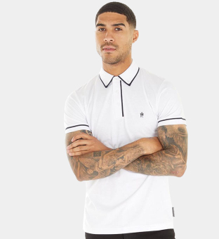 French Connection Polo Shirt Mens White Dark Navy