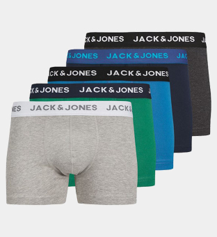 Jack & Jones 5 Pack Trunks Mens Navy Blazer _Evergreen _Light Grey Marl _Classic Blue _Dark Grey Marl