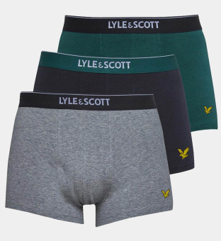 Lyle & Scott 3 Pack Boxers Mens Black Dark Green Grey Marl White