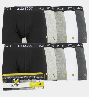 Lyle & Scott 10 Pack Boxers Mens Black Dark Grey Marl Grey Marl Peacoat White