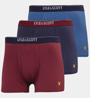 Lyle & Scott 3 Pack Boxers Mens Burgundy Navy Royal Blue