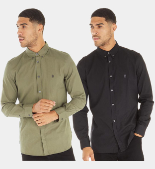 French Connection 2 Pack Shirts Mens Khaki Solid Black