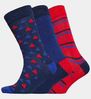 Original Penguin 3 Pack Socks Mens Stripe Geo Red Navy