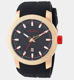 red line Gauge Analog Display Japanese Quartz Watch Mens Black