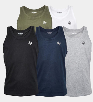 Jack & Jones 5 Pack T-Shirts Mens Navy White Grey Khaki Black