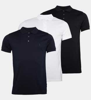 French Connection 3 Pack Polo Shirts Mens Black White Marine