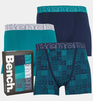 Bench 3 Pack Boxers Mens Pattern _Teal _Navy