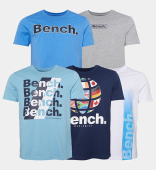 Bench 5 Pack T-shirts Mens Blue Grey Marl Navy White Ice Blue