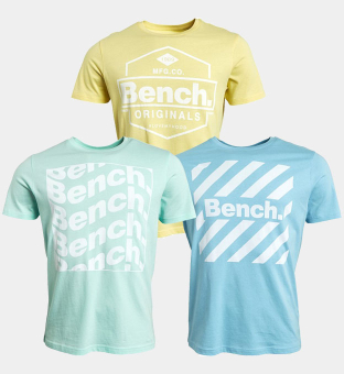Bench 3 Pack T-shirts Mens Sky Yellow Mint