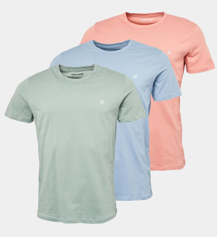 Jack & Jones 3 Pack T-Shirts Mens Dusty Blue Sage Green Coral
