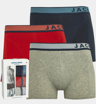 Jack & Jones 3 Pack Trunks Mens Navy _Grey _Red