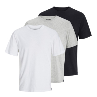 Jack & Jones 3 Pack T-Shirts Mens White Light Grey Marl Black