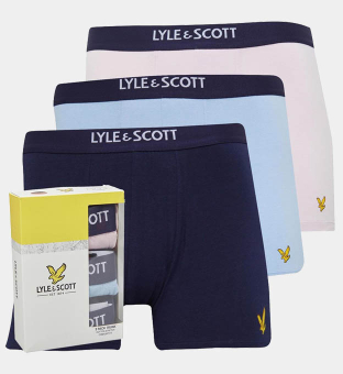 Lyle & Scott 3 Pack Boxers Mens Navy Blue Pink White
